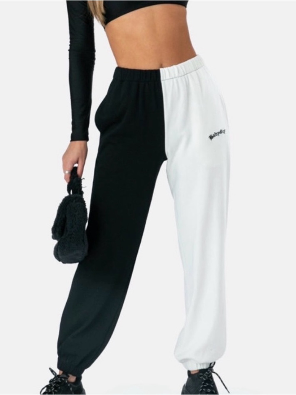 Adika Black and White Split Track Joggers